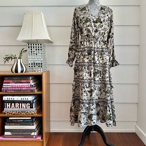 Caroline Constas Cotton Floral Print Tiered Midi Dress size M